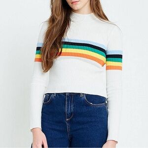 Urban Outfitters Crop White Sweater with Multicolor Stripes